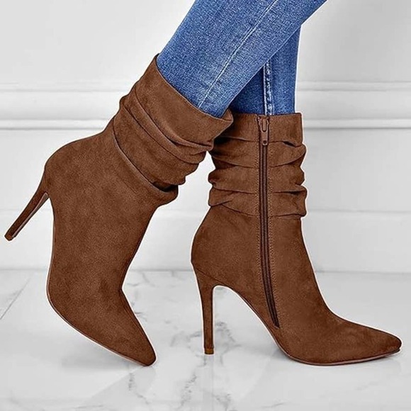 Brown Suede Heeled Boots - Picture 1 of 10